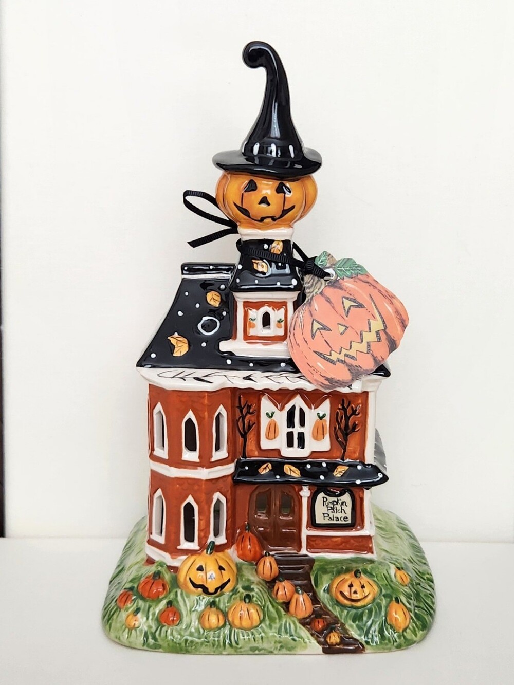 Blue Sky Clayworks Halloween Pumpkin Patch Palace Tealight Candle House